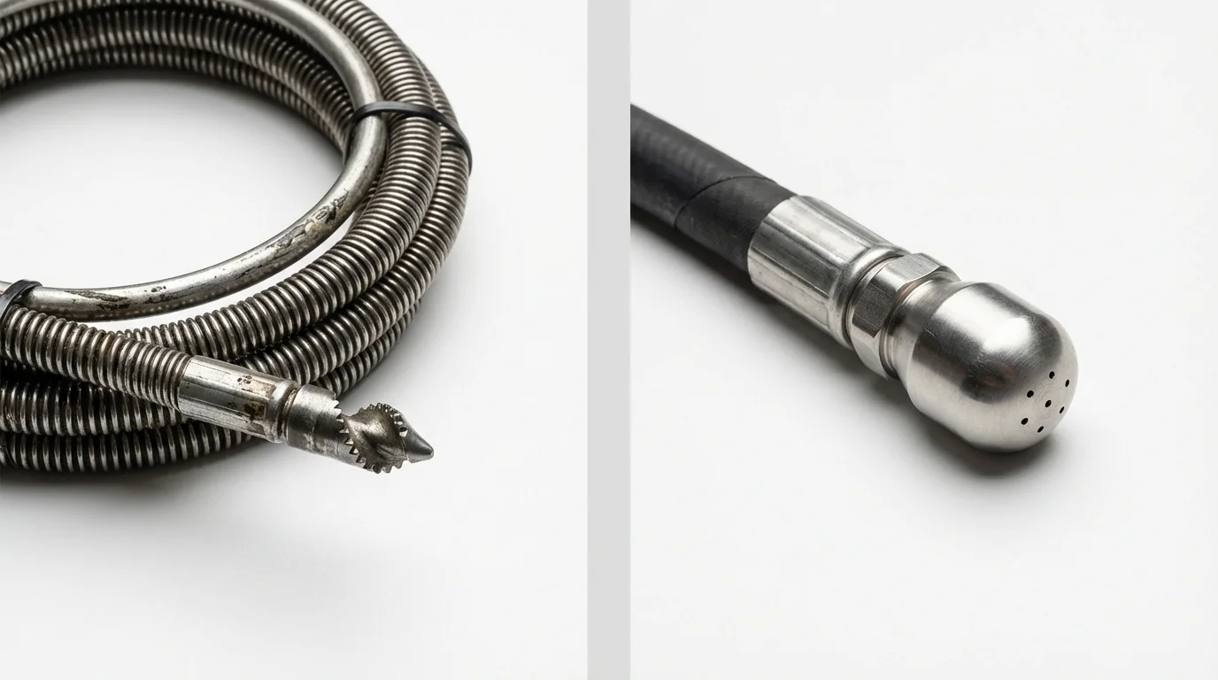 Drain snake cable and hydro jetting nozzle used for drain cleaning in Rutledge, TN