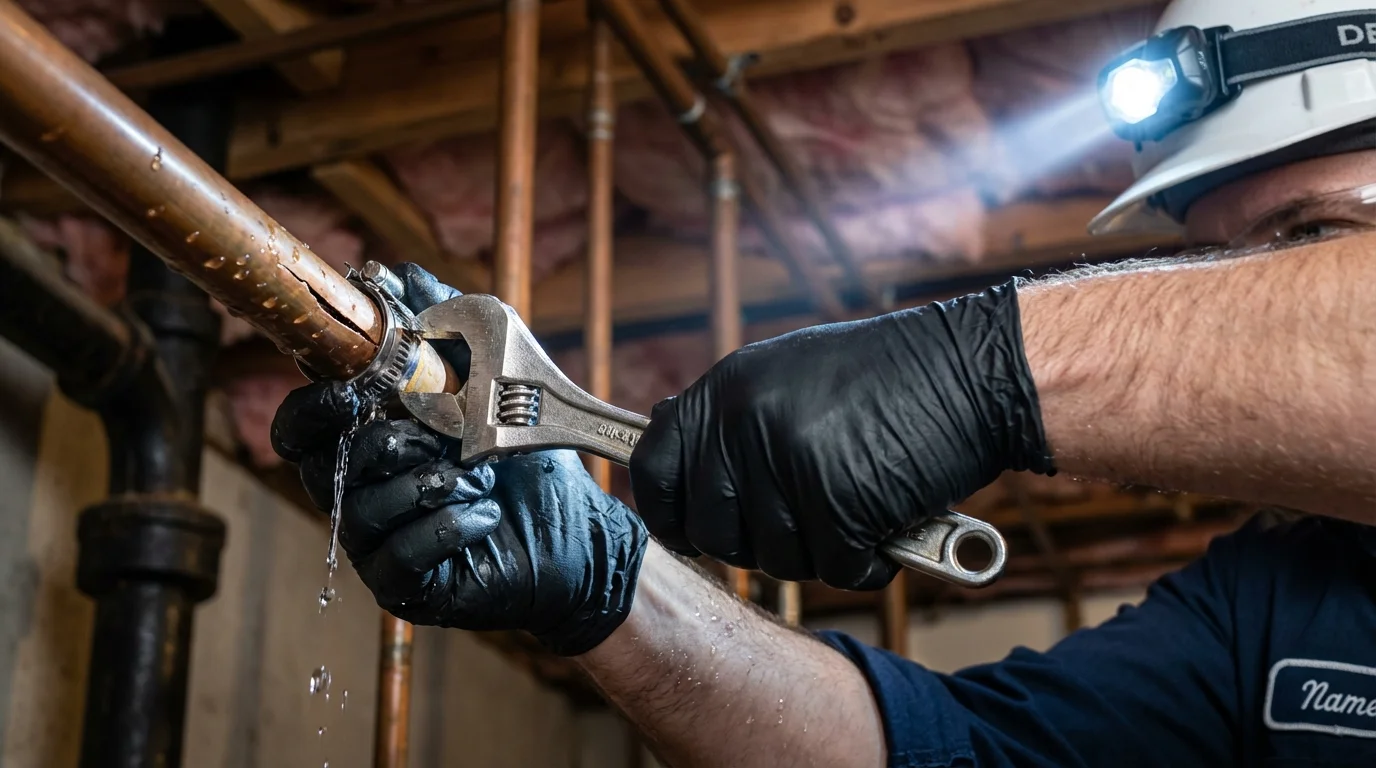 Emergency pipe clamp repair being performed by a Johns Plumbing LLC plumber in Rutledge