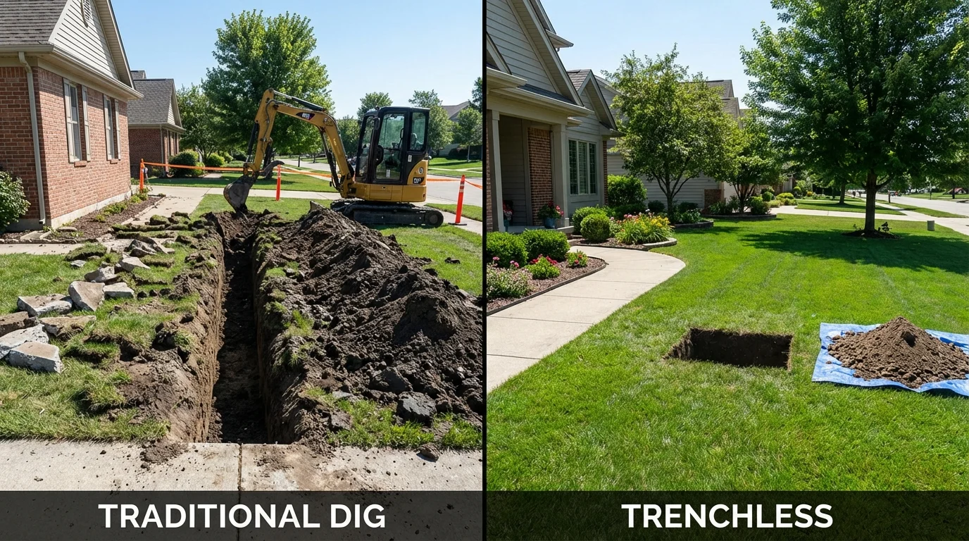 Trenchless sewer repair with minimal yard damage versus traditional excavation in Rutledge, TN